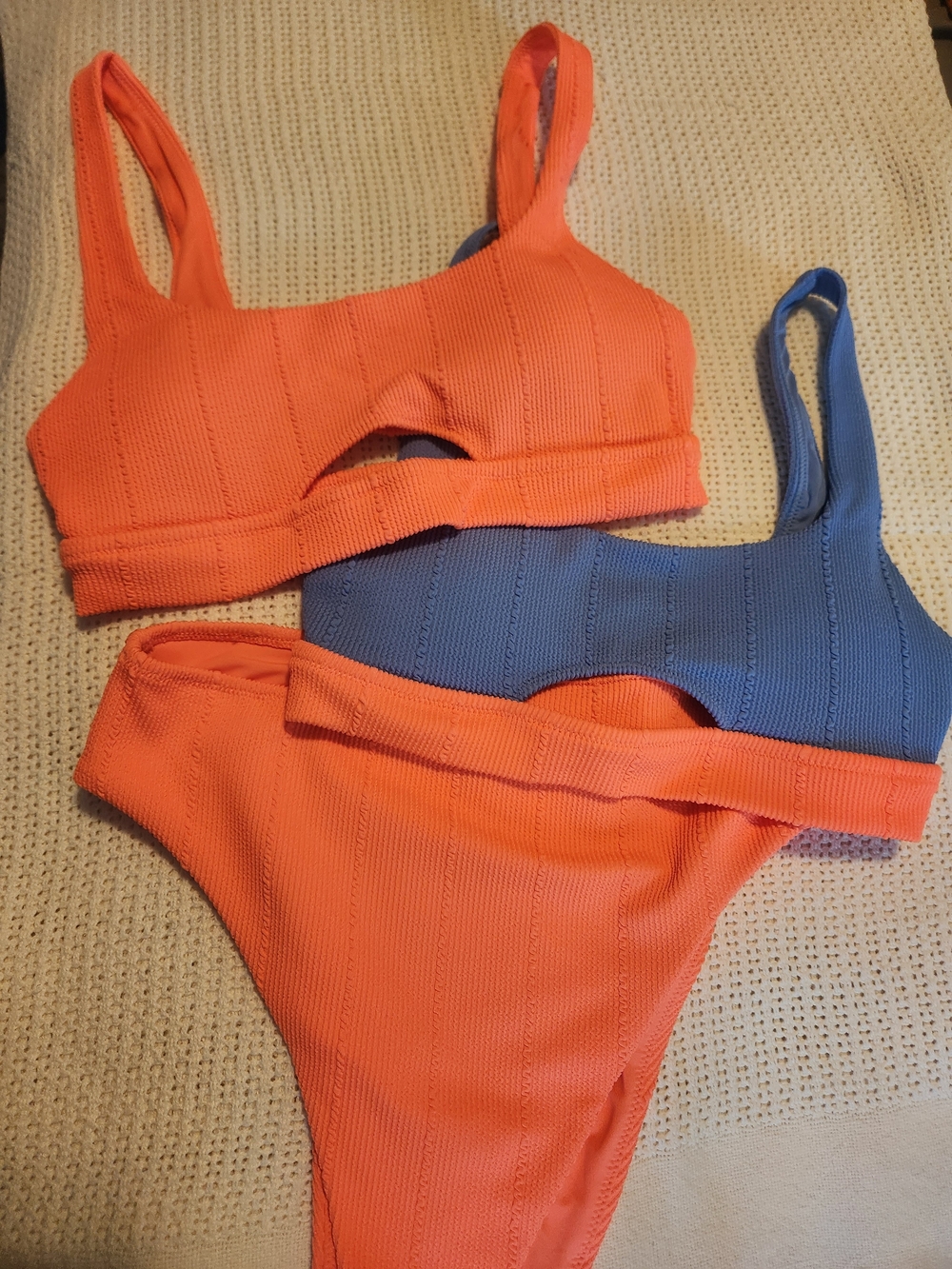 aerie Coral Ribbed Scoop Bikini Top